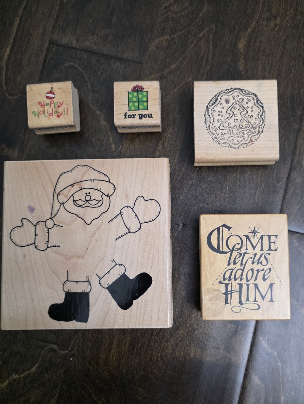 Vintage Holiday Wooden Stamp Set - Santa & Seasonal Designs